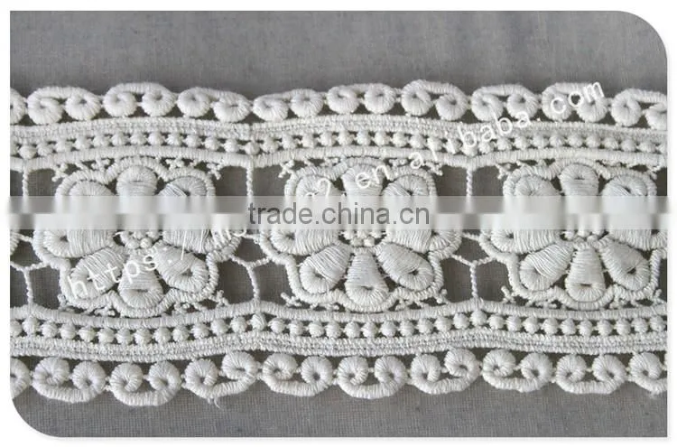 Newest design 8cm width flowers embroidery cotton lace trim wholesale