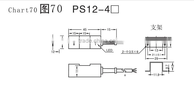 PS12-4DP PNP NO DC Horn type and square inductive Proximity switch No-embedded type sensor