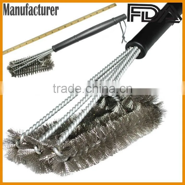 Triple grill brush ,BBQ cleaning tool stainless steel plastic handle brush