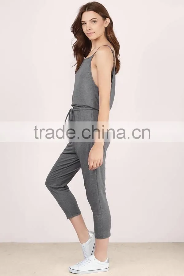 Wholesale Fashion Women Clothing Spaghetti Straps Casual Cheap Cotton Romper Backless Sexy Slim Fit Bodycon Jumpsuit