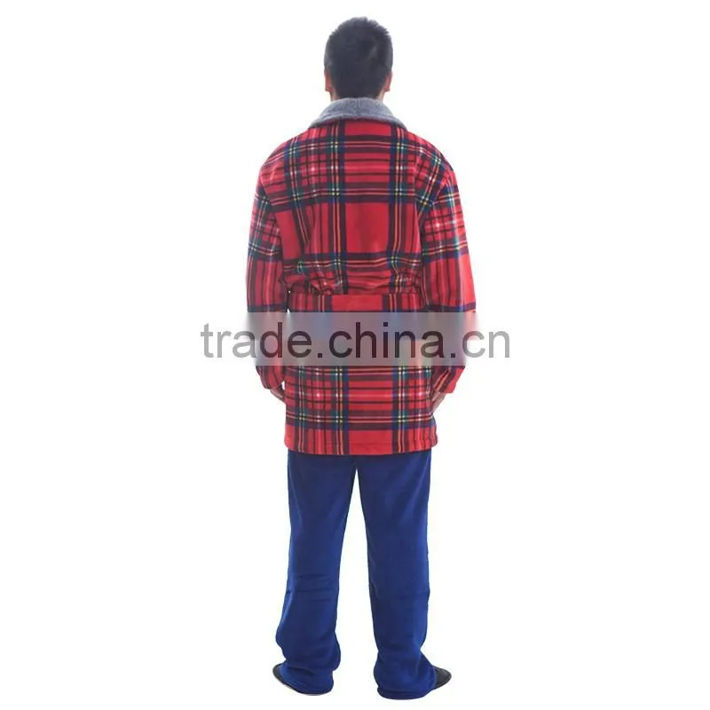 Men double side polyester luxury sexy bathrobe