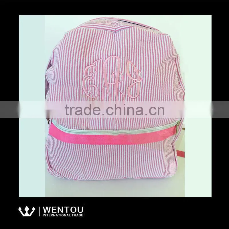 New Arrival Comfortable Style Seersucker Striped Backpack School Bag