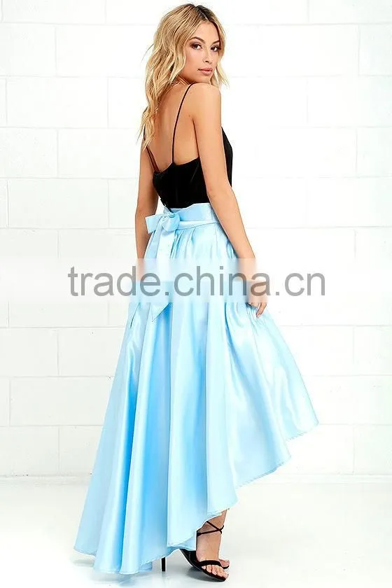 Latest banded waist pleated skirt fashion high low design maxi skirt 2016