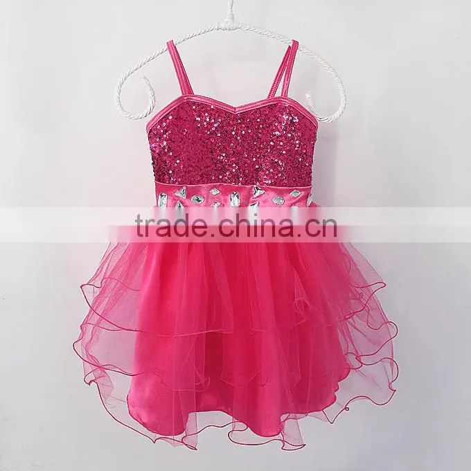 Girl Hot Pink Sequin And Chiffon Braced Dress With Diamond Belt Top Grade Party Dress For2-6Yrs Kids GD40209-4