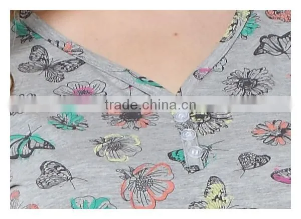 Wholesale summer designs plus size butterflies printed ladies viscose nightgown