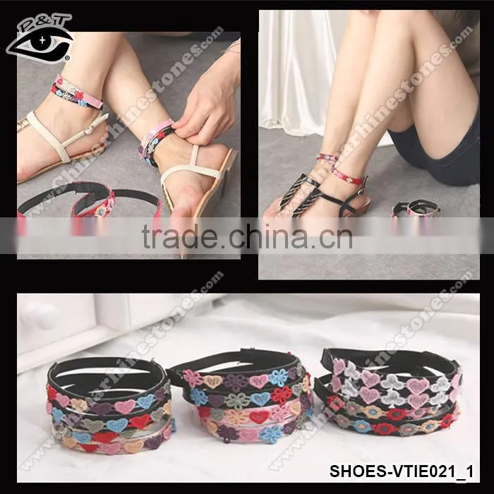 High quality Decorative Embroideried Lace Pattern Shoelace Elastic Shoe Straps For Women Shoes