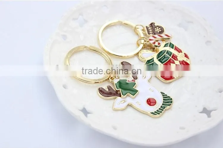 Charm Christmas Gift Box Deer Keychain Keyring Enamel Key Chain Pendant