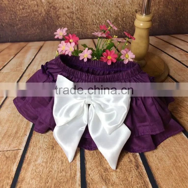 The newest design for baby girl ruffle raglan blue color elastic tutu divided skirt with big bowknot plain color adorable pants