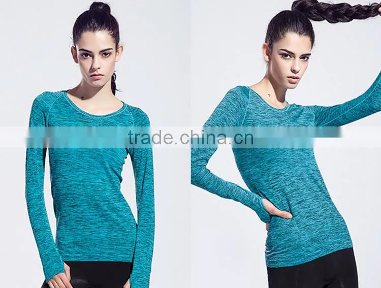 Women's Space Dye Long Sleeve Quick Dry Crew Neck Running Shirt for Workout Hiking Yoga Gym Sport