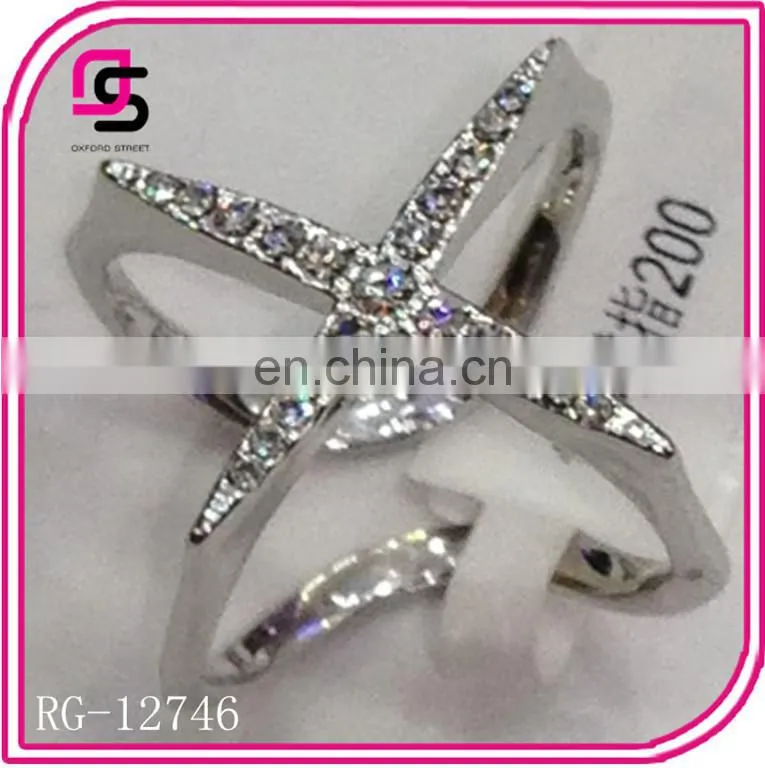 Fashion alloy cross ring with rhinestone