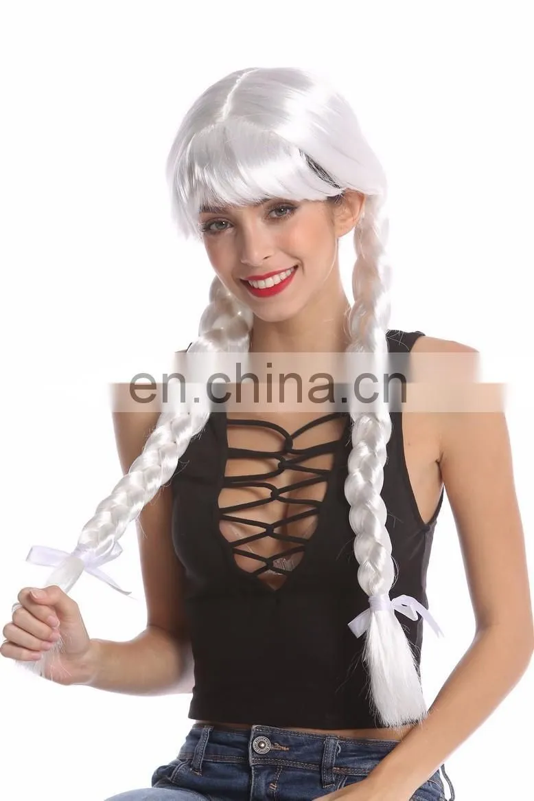 Carnival white pigtail party wigs P-W232