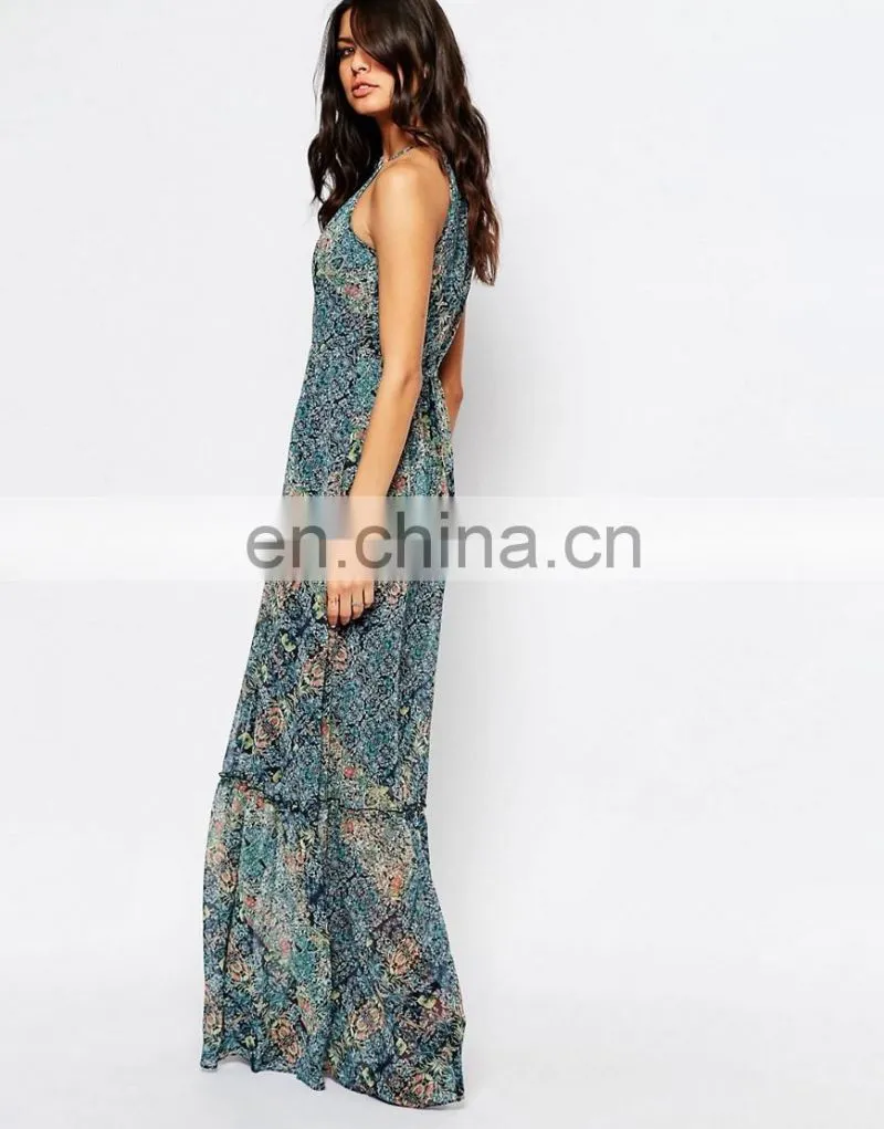 2016 Summer Europe printed loose sleeveless laides fancy long maxi dress