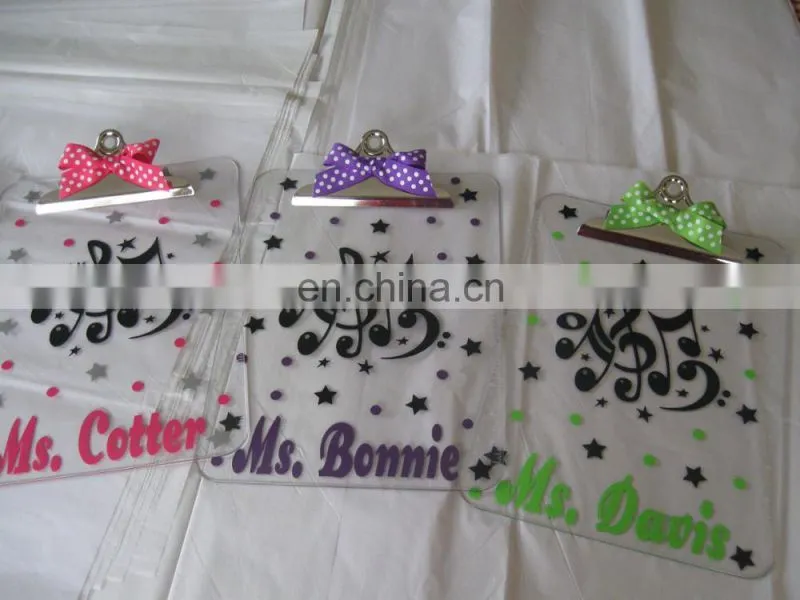 Customized letter size acrylic clipboard/ a4 clipboard/butterfly clipboard clip with private label