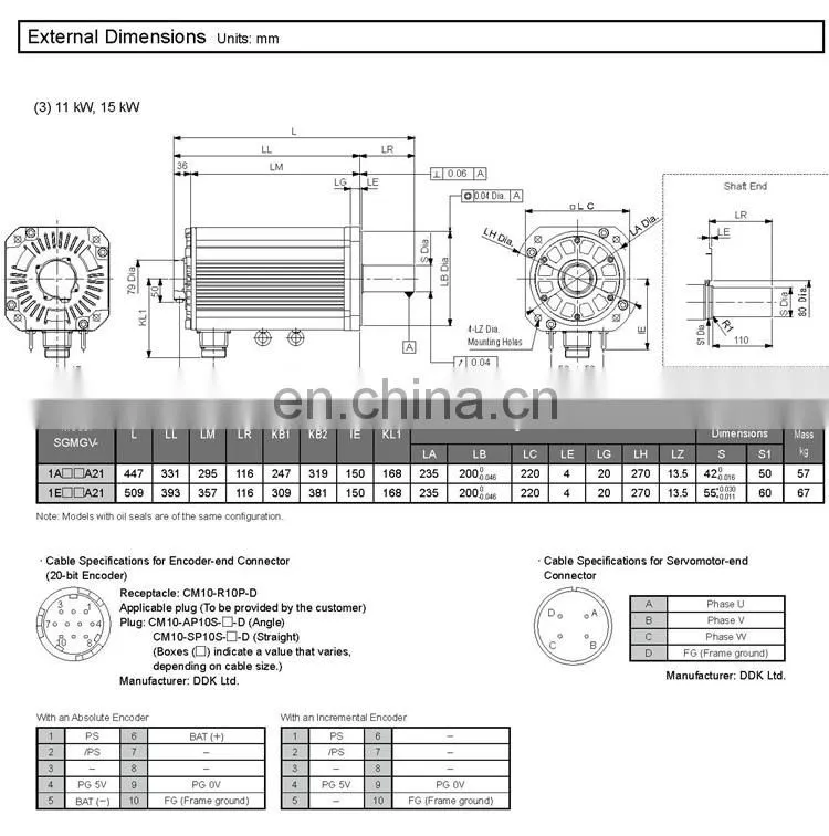 Super power YASKAWA 11kw servo motor SGMGV-1AADA6C