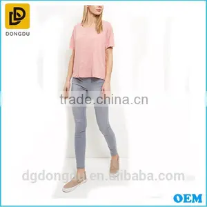 2016 New Fashion Made in China Comfortable Mid Pink Textured Slub T Shirt thumbnail-2
