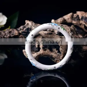 Czech Diamond Paved Enamel Famille Rose Porcelain Totoal Glazed Bangle Ceramic Clay Bracelet thumbnail-2