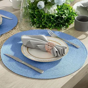 Round Braided Placemats Set of 6, 15'' Heat Resistant Washable Non-Slip Woven Table Mats for Dining Table Kitchen thumbnail-5