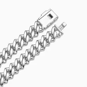 Shining Star Jewelry Silver 14mm Men VVS Moissanite Baguette Cuban Link Chain thumbnail-2