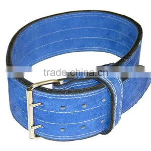 Leather Weight Lifting Belt 4" Medium Blue Double Buckle thumbnail-1