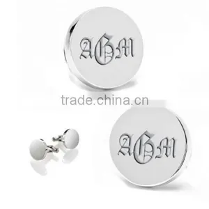 Personalized Circle Silver Stainless Steel Cufflinks Engraved Free Cuff Links thumbnail-1