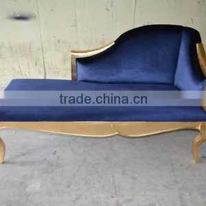 Royalblue Velvet Gold Frame Lounge Chaise XY2869A thumbnail-1