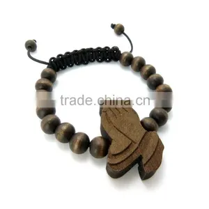 Good Quality Wood PRAYING HANDS Pendant Adjustable Hip Hop Wood Bracelet thumbnail-4