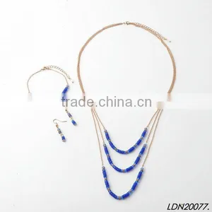 Blue Triple Resin Pendant With Matching Earrings and Bracelet Necklace thumbnail-3