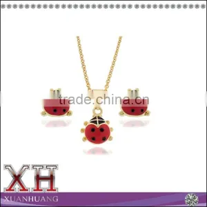 Lovely Children's Ladybug Necklace Earrings Fashion Enamel Jewelry Set thumbnail-1