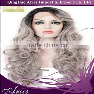 Gray Synthetic Wig Ombre Tone Color Black And Grey Heat Resistant Hair Lace Front Wigs thumbnail-1