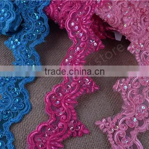 Pearl Beaded & Sequin Bridal ~ Lace Embroidered Lace Various Color Wide:6cm in Stock thumbnail-6
