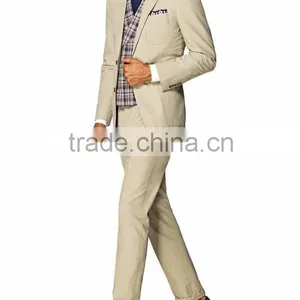 BESPOKE KHAKI PLAIN SUIT FOR MEN thumbnail-1