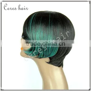 Ombre Green Full Lace Wigs Human Hair Wholesale Two Tone Lace Front Short Bob Wigs With Bangs thumbnail-5