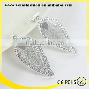 Pot Leaf Shape Diamonds Gold Silver Color Leaf Earring thumbnail-1