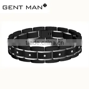 Top Quality CZ & Carbon Fiber Inlay Stainless Steel Bracelet Tungsten Carbide Mens Bracelet thumbnail-1