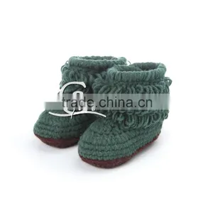 Warm Coral Fleece Vamp Newborn Fancy Baby Girl Shoes, Woolen Fabric Baby Shoes With Button thumbnail-2