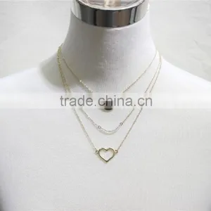 Gold Chain Layered Set Necklace W/Clear Crystal & Circle Heart Metal Necklace 2016 Fashion Style Wholesale thumbnail-1