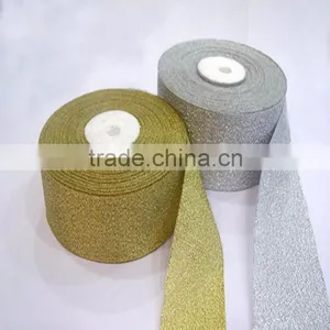Manufacturer Wholesale Different Size Packing Decoration Gold and Silver Colored Metallic Ribbon thumbnail-1