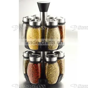 SINOGLASS 12 Jars GLASS Spice Rack Set thumbnail-1