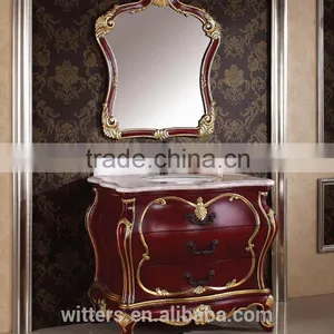 Floor Mount Antique Bathroom Vanity Units/Red Bronze Antique Bathroom Cabinet With Golden Carving Cabinet WTS318 thumbnail-1