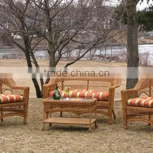 Chinese Style Round Rattan Cane Sofa Set 4Pcs thumbnail-2