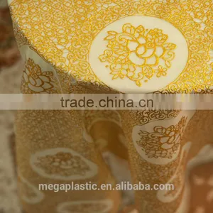 Gold Polyester Lace Table Cloth, PVC Lace Table Cloth Printed Gold Lace thumbnail-3