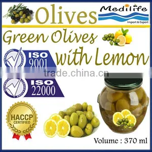 Green Olives With Lemon, High Quality 100% Tunisian Table Olives,Table Green Olives With Lemon 370 ml Glass Jar thumbnail-1