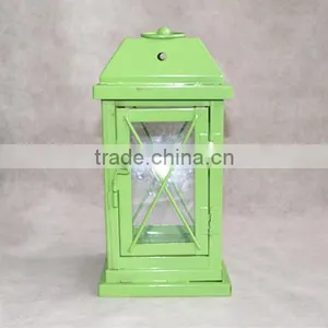 Green Metal Lantern With Clear Glass Wall thumbnail-1