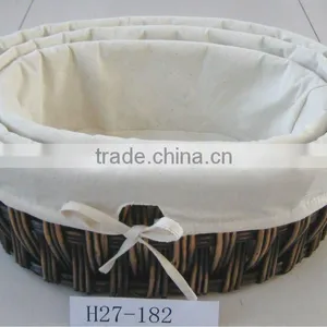 Round Willow Storage Basket With White Lining thumbnail-1