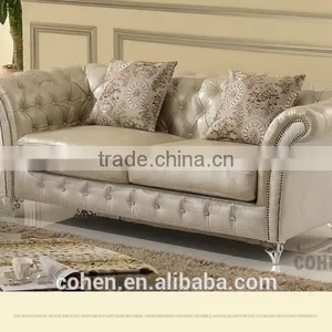 SF033 2015 New Arrival European White PU Leather Sofa Designs With Crystal Buttons Stainless Steel Legs thumbnail-4