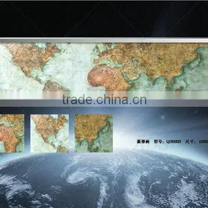 Framed Handmade Landscape Oil Painting World Map for Home Decoration thumbnail-2