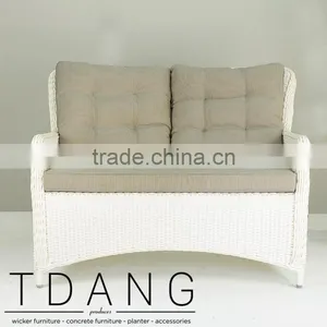 Valencia White Wicker Sofa - Contemporary White Rattan Furniture Garden Bench. thumbnail-2
