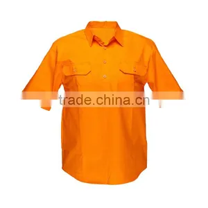 Factory Custom Short Sleeves Cotton Safety Shirts Fluorescent Hi Vis Work Shirts thumbnail-4