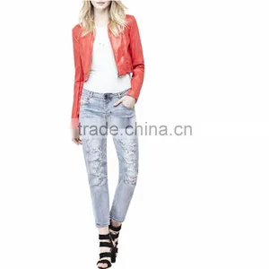 Plain Washed Damaged Pencil Fit Woman Jeans thumbnail-1