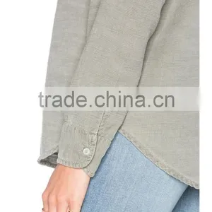 New Style Autumn Women Army Olive Grey Twill Shirt Factory Price thumbnail-4